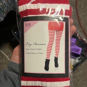 Leg Avenue Plus Size Nylon Striped Tights – Red/White – Size 3X/4X